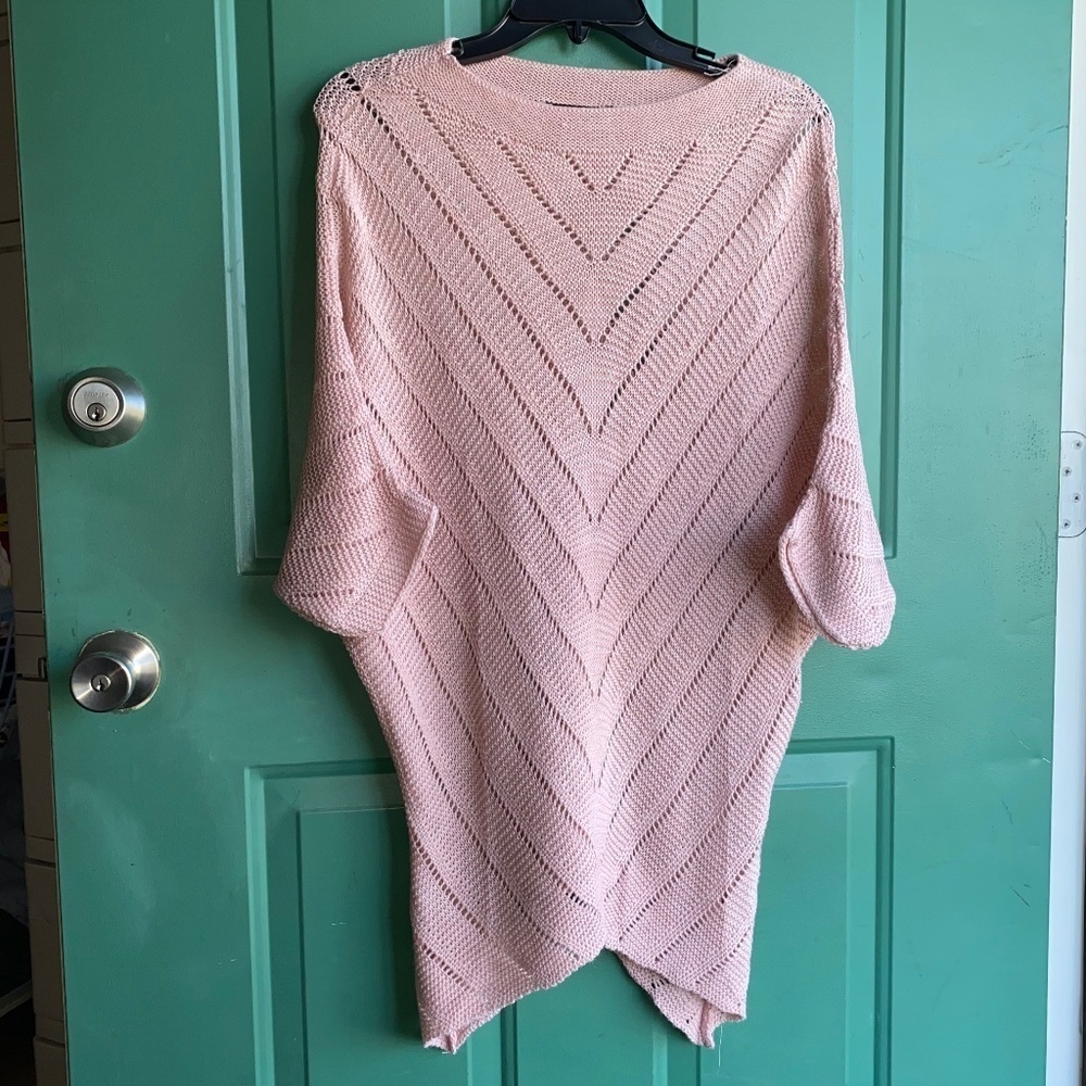 CCK style ladies size large crochet long sweater peach color